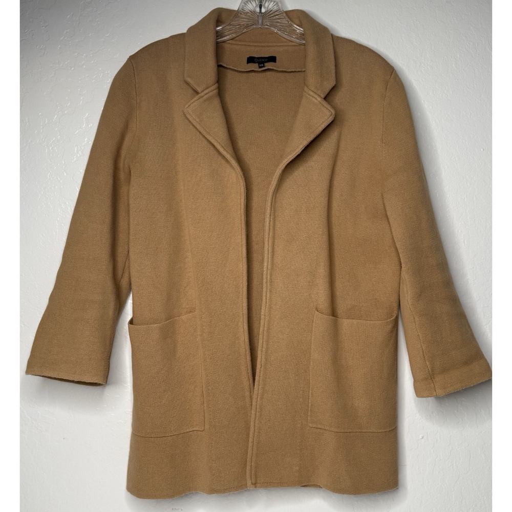 Quince 100% Organic Cotton Knit Blazer XS Tan Camel Old Money Capsule Chic Boho